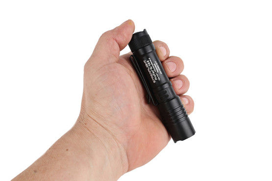 The tactical flashlight protac 1l by Streamlight has 350 Lumens and can easily be used with one hand